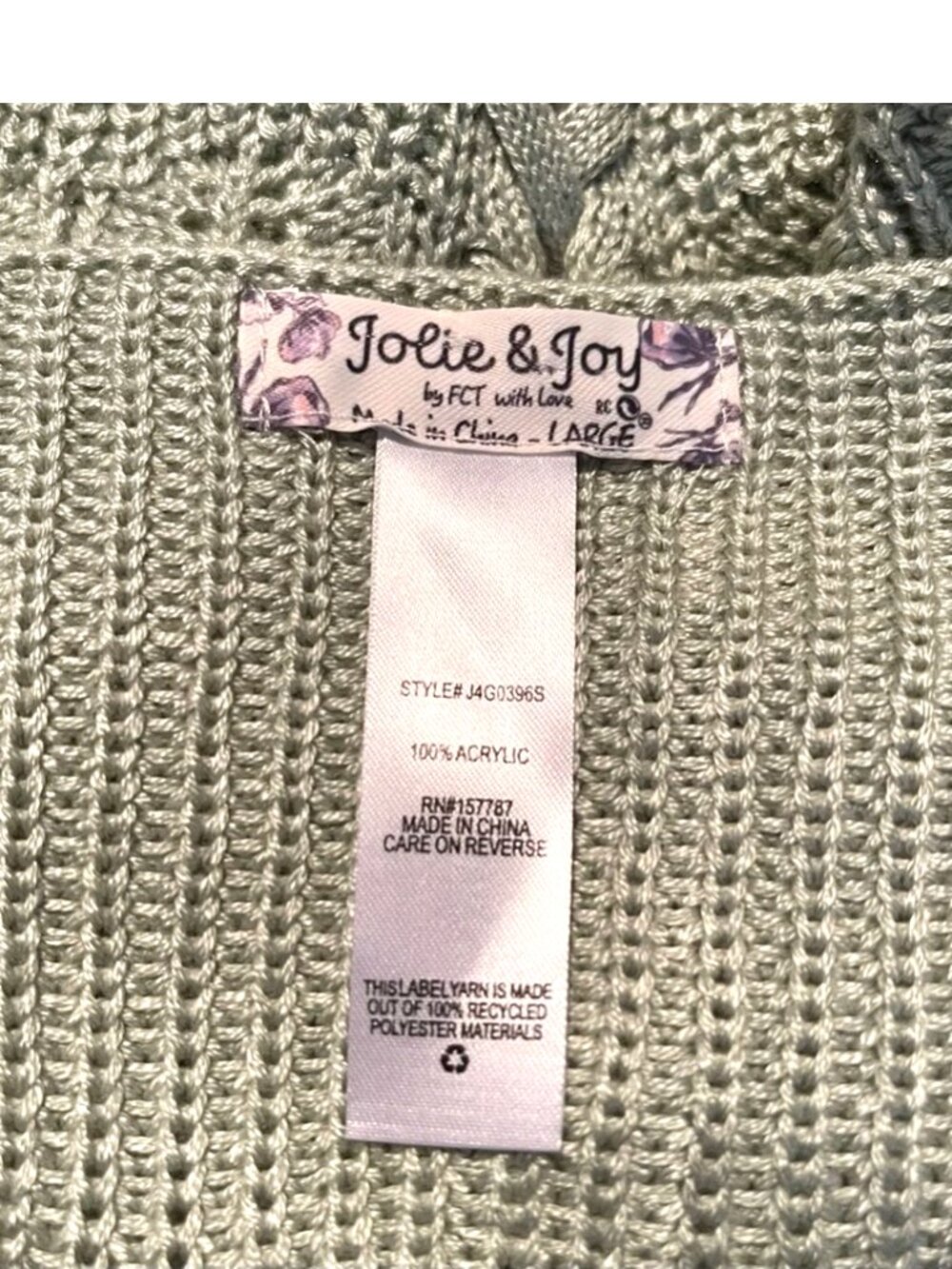 Jolie & Joy By FCT With Love Braided Lace-Up Sweater Crop Top in Sage Green - Picture 8 of 9
